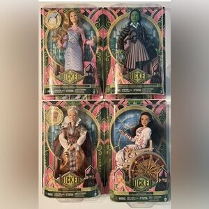 New Mattel Wicked Set Of Four (4) Dolls from Shiz University:elphaba, Glinda&